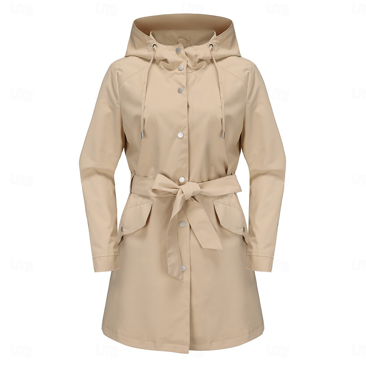 Women's Coat Waterproof Comfortable Pocket Buttons Fashion Street Style Plain Outdoor Casual Daily Long Hooded Regular Fit Long Sleeve Outerwear Black White Pink Spring Fall 2025 - $43.99 –P15