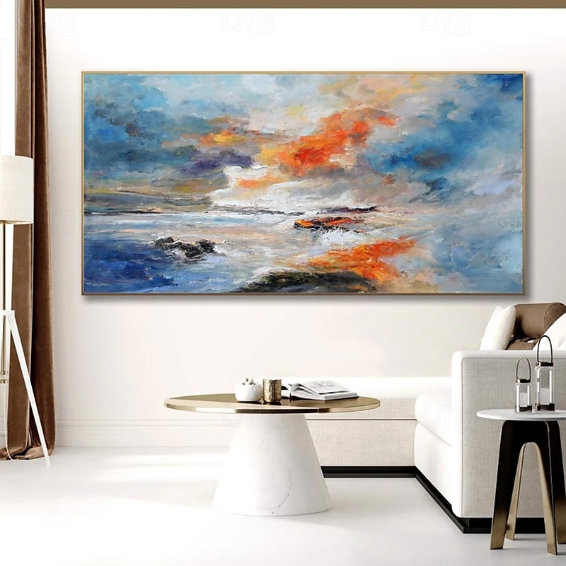 handgemaakt olieverfschilderij op canvas, wanddecoratie, abstract strand, zonsondergang, landschap voor huisdecoratie, opgerold, frameloos, ongespannen schilderij 2025 - $100.99 –P6