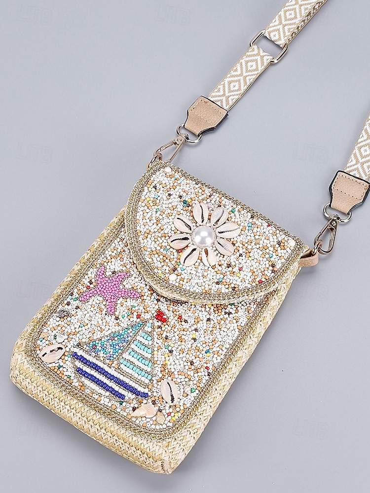 Borsa a tracolla con perline da donna con design a farfalla colorata, stile bohémien, borsa a tracolla casual e da viaggio per donna, perfetta per spiaggia, vacanze e gite estive del 2025 a $18.99 –P8