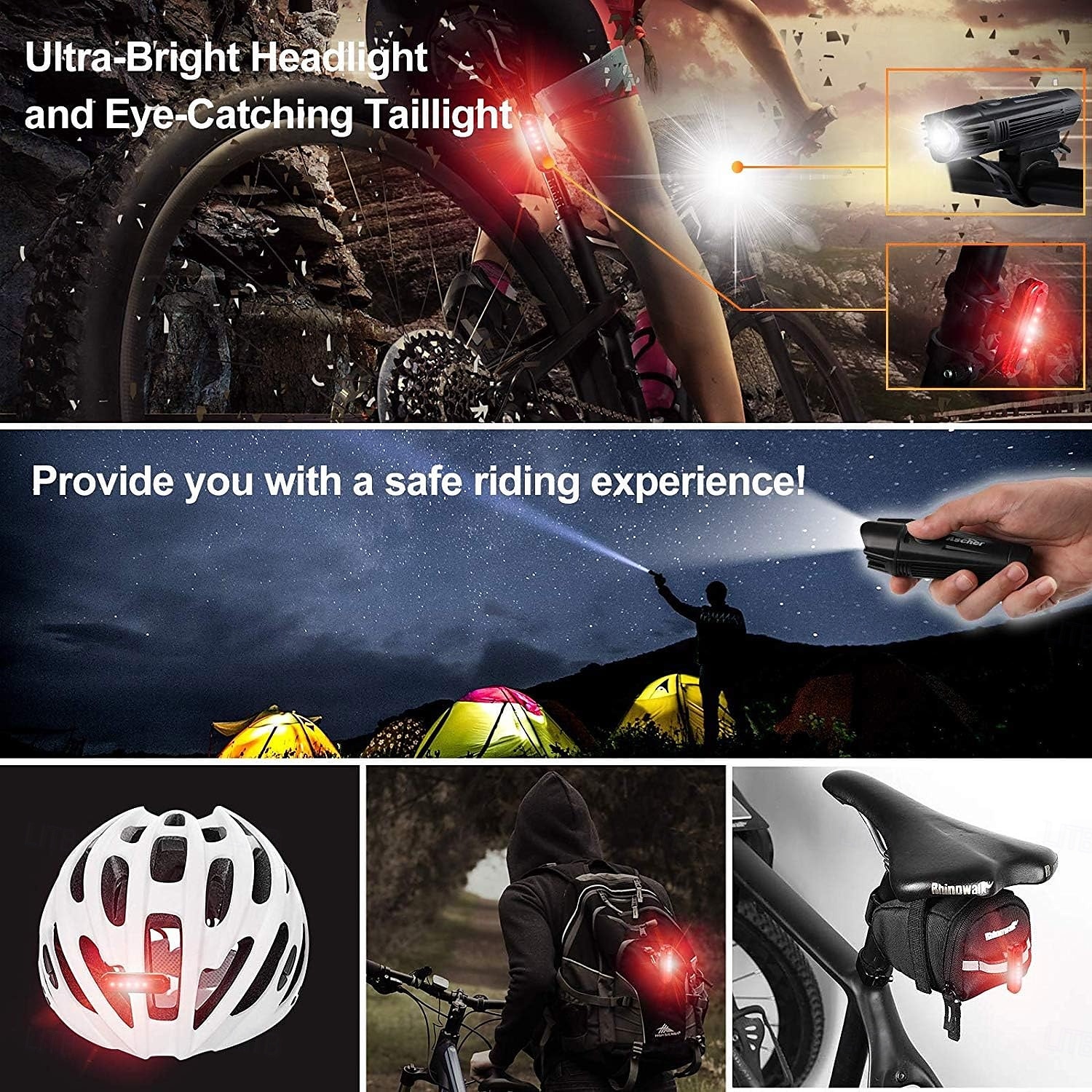 Ultra Bright USB Rechargeable Bike Light Set, Powerful Bicycle Front Headlight and Back Taillight, 4 Light Modes, Easy to Install for Men Women Kids Road Mountain Cycling Black 2025 - $21.99 –P6