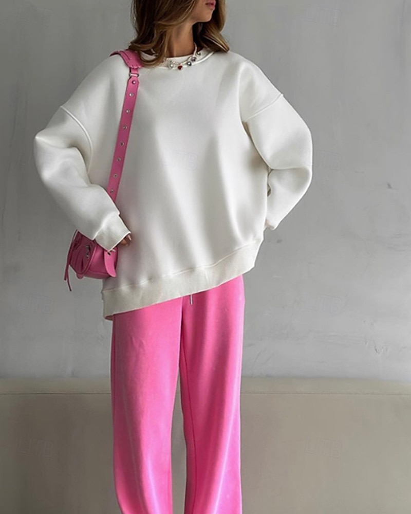 Dámské Svetrová mikina Mikiny Bez vzoru Šik ven Na běžné nošení Dlouhý rukáv Tričkový Běžné topy ulice Dovolená Jdeme ven Bílá Světlá růžová Světle šedá Podzim Zima 2026 - $51.99 –P5