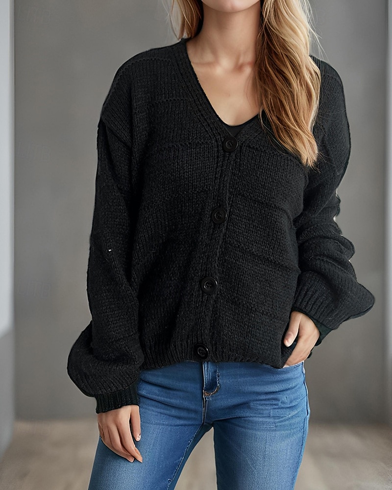 Pentru femei Pulover Bluza Modă Șic Stradă Zilnic Culoare solidă Striat În V Tricotat Manșon Lung Topuri obișnuite Tricotat Concediu Ieșire Sfârșit de săptămână Negru Alb Primăvară Toamnă 2025 - $22.99 –P6