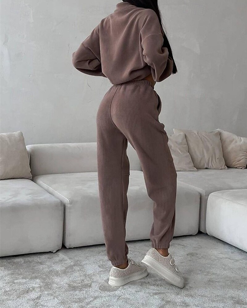 Női Divat Utcai sikk Tracksuit Nadrág szettek Hosszú ujj Állógallér Sima Hétköznapi viselet Randi Fekete Burgundi vörös Szürke Tavasz & Ősz Normál 2025 - $28.99 –P2