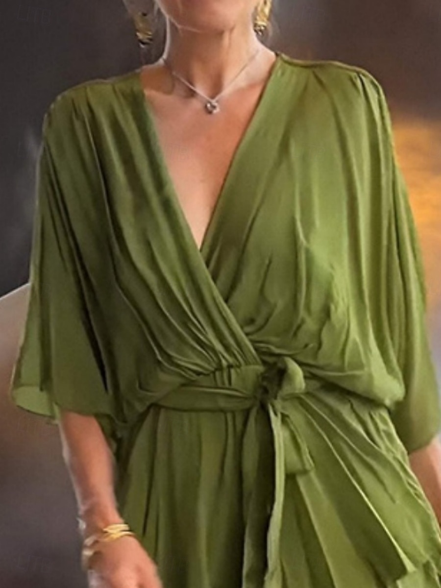 Femmes Mini Robe Robe de Cocktail Robe d'invité de mariage Mousseline de Soie Mode Moderne Extérieur Vacances Coupe régulière Uni Manche 3/4 Col en V Vert Été Printemps Automne de 2025 ? $28.99 –P1
