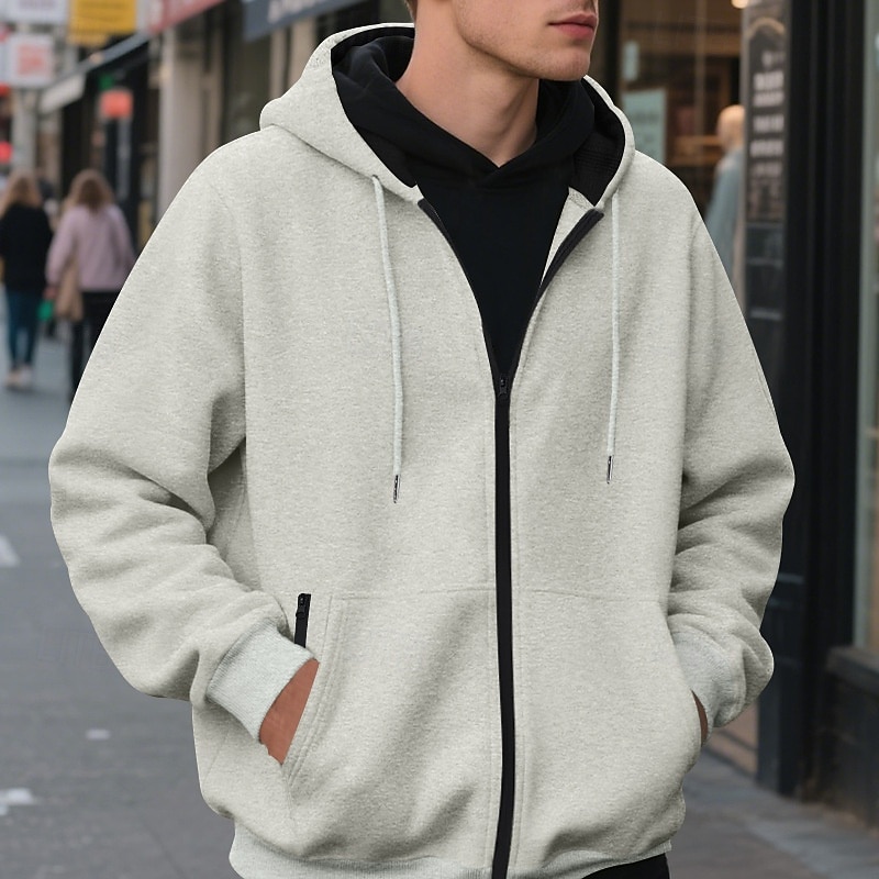 Hombre Sudadera Sudadera con capucha y cremallera completa Sudadera con capucha de lana Albaricoque Negro Verde Ejército Azul Marino Gris Claro Con Capucha Plano Bolsillo Deporte Diario Festivos 2025 - $26.99 –P1