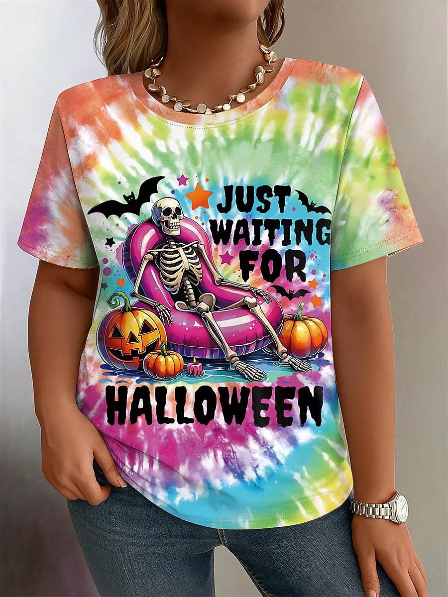 T-shirt grande taille pour femme, imprimé graphique, manches courtes, col ras du cou, décontracté, quotidien, polyester, automne, jaune, rose de 2025 ? $19.99 –P1