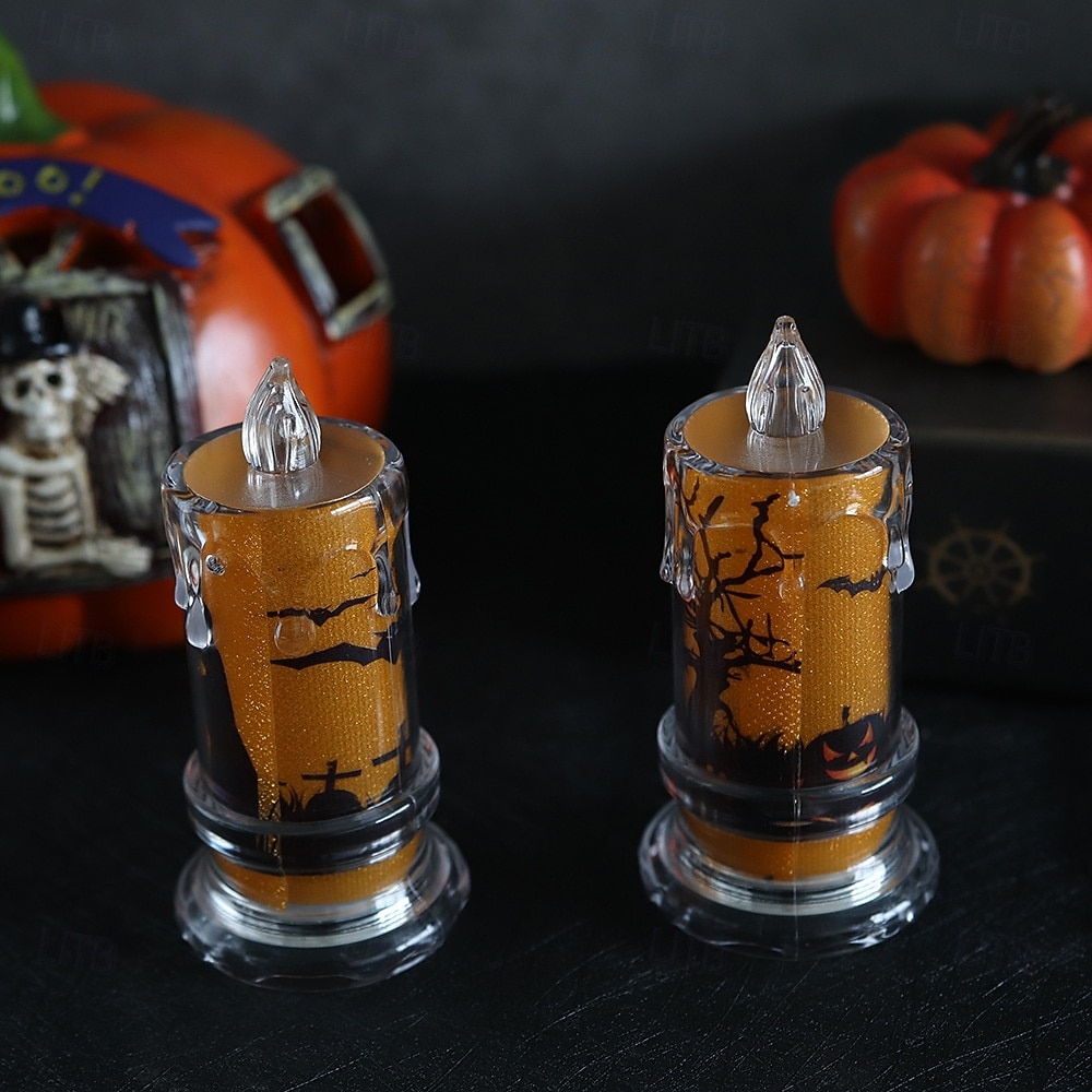 2 szt. nagrobek czarnego kota na Halloween, elektroniczna świeca LED, oświetlenie do wnętrz i na zewnątrz, do restauracji, sypialni, na świąteczną atmosferę, dekoracyjna oprawa świetlna 2025 - $10.99 –P2