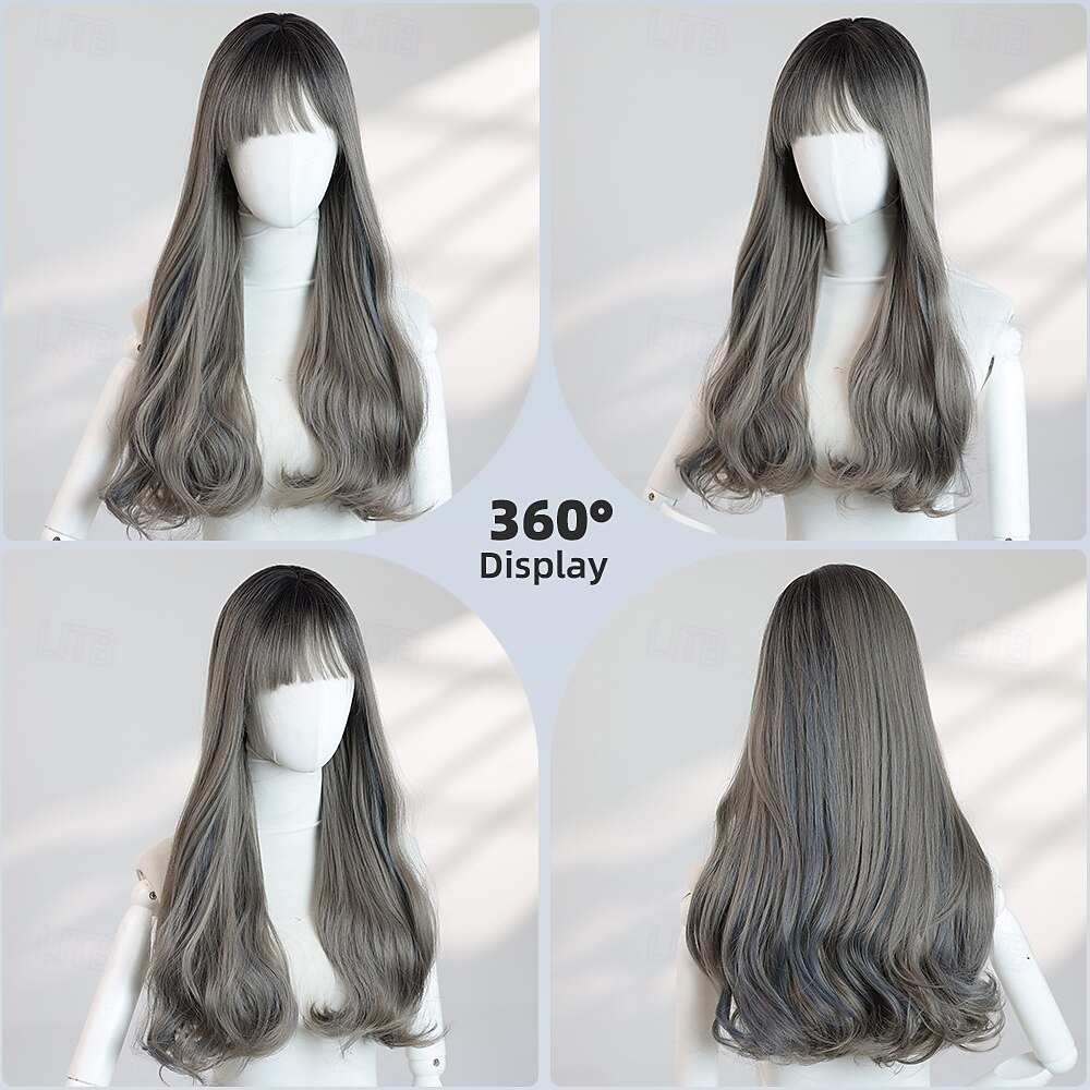 Women's 22″ Grey Wavy Ends Halloween Wig – Full Bangs, Heat‑Resistant Synthetic Long Hair for Costume & Fashion 2026 - $31.99 –P8