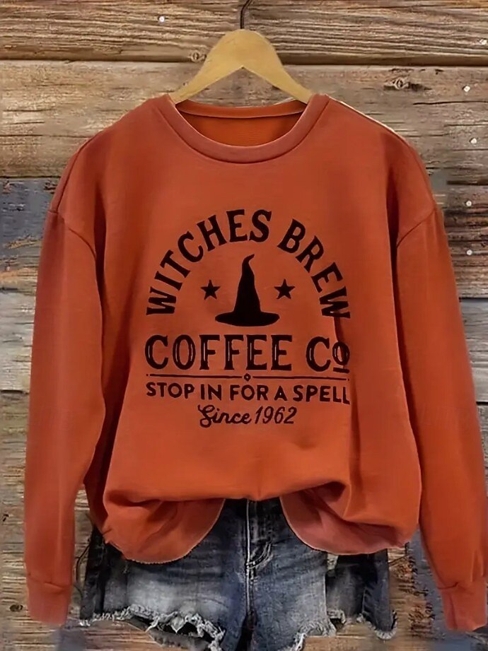 Femmes Sweatshirt Pull Graphique Crâne Sorcière Mode Occasionnel manche longue Col ras du cou Col rond Hauts Réguliers Rue Tenue Quotidienne Occasionnel Imprimé Vert herbe Noir Blanche Bleu Orange de 2025 ? $24.99 –P1
