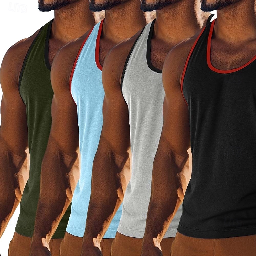 4 Stück Herren Tanktop Weste Unterhemd Ärmellos Shirt Ärmellos U-Ausschnitt U-Ausschnitt Sommer Einfarbig Farbblock Einfarbig Mode Sportlich Klassisch Farbblock Street Casual Sports Königsblau 2025 - $23.99 –P6