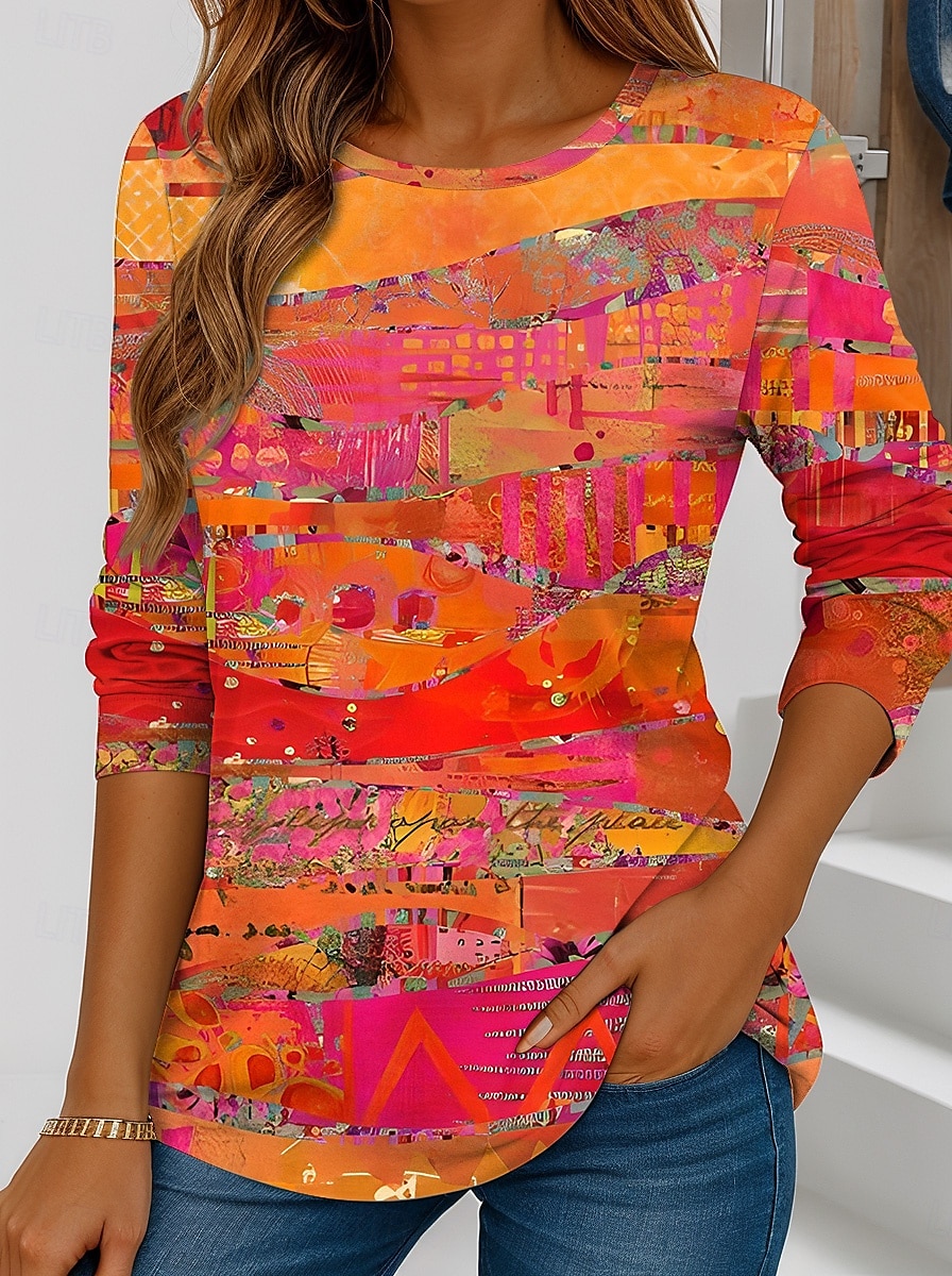 Pentru femei Tricou Grafic Geometric Dungi Epocă Modă Stilat Manșon Lung Stil Nautic Topuri obișnuite Zilnic Imprimeu Alb Albastru piscină Mov Portocaliu Maro Vară Primăvară Toamnă 2025 - $22.99 –P5