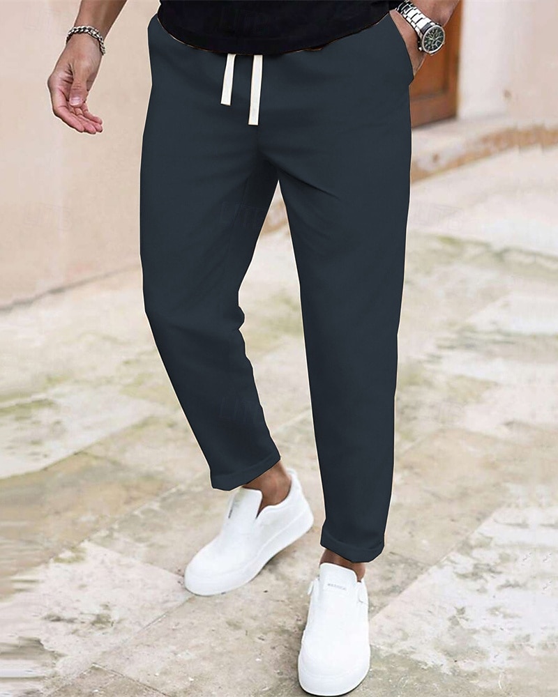 Pánské Upnuté Kalhoty Kalhoty chinos Šňůrky Kapsy Bez vzoru Pohodlné Po kotníky Denní Obchod Práce Módní Klasický styl Vodní modrá Černá Lehce elastické 2026 - $18.99 –P4