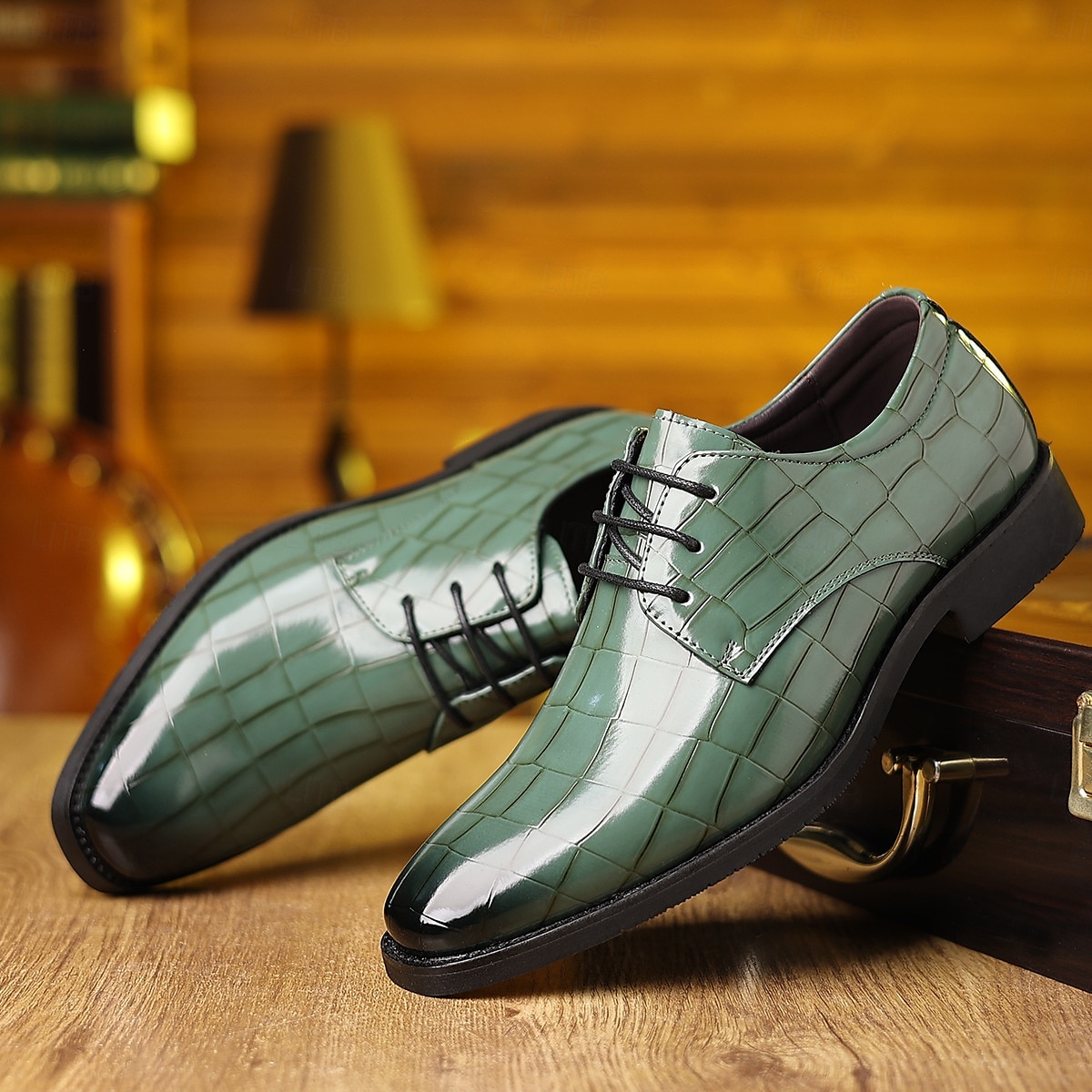 scarpe oxford da uomo in similpelle con stampa coccodrillo verde – stile stringato lucido per gentiluomini eleganti, cocktail party e incontri di lusso del 2025 a $34.99 –P3