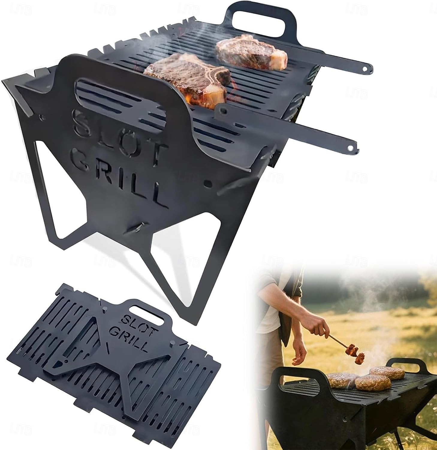 Kokoontaitettava grilli helppoa säilytystä varten Teräksinen helposti kannettava rakogrilli Kokoontaitettavat grillit sopivat täydellisesti retkeilyyn, matkustamiseen ja ulkogrilliin 2026 - $41.99 –P2