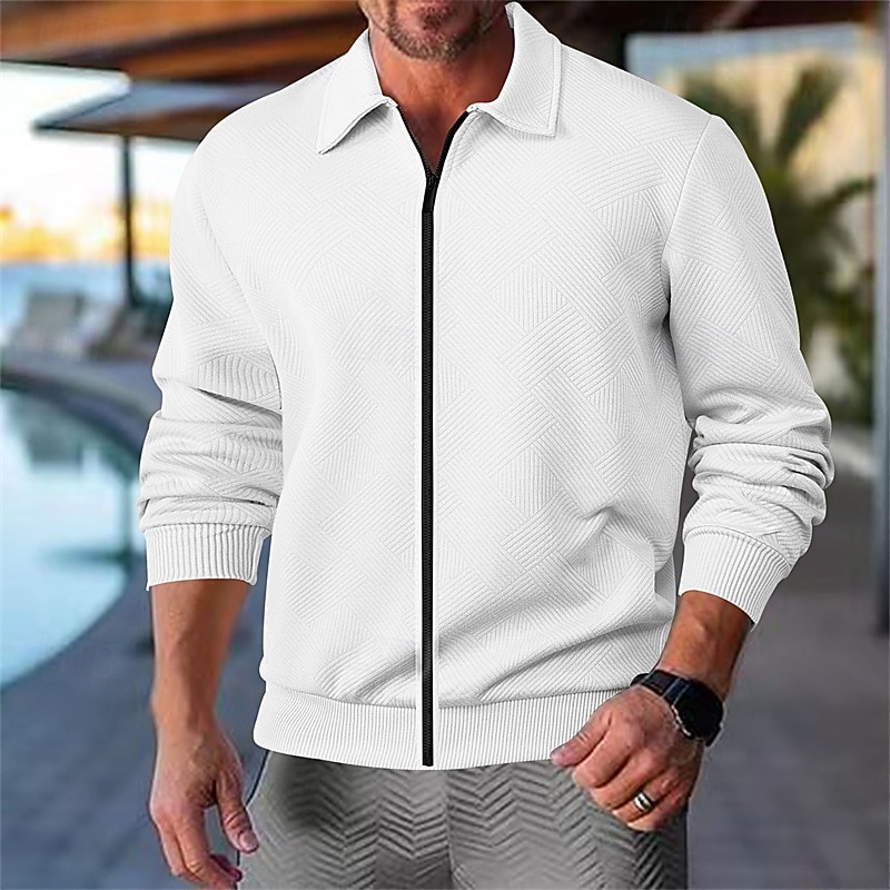 Herre Lett jakke Uformell jakke Feriereise Daglig Pustende Lomme Jacquard Vår Høst عادي Mote Klassisk Knaphul Normal Svart Hvit Navyblå Kakifarget Lysegrå Jakker 2026 - $37.99 –P8