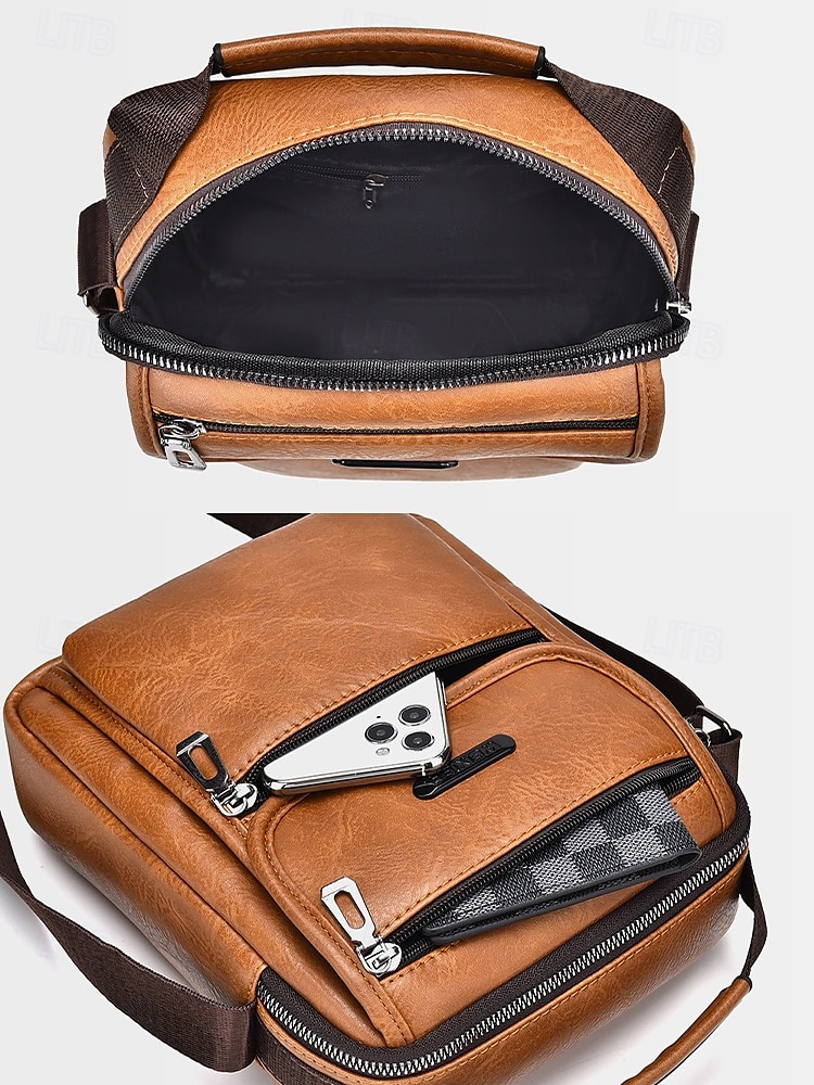 Férfi vízálló műbőr crossbody táska több zsebes kialakítással – laza utazó válltáska napi ingázáshoz, munkába vagy hétvégi kirándulásokhoz 2025 - $19.99 –P9