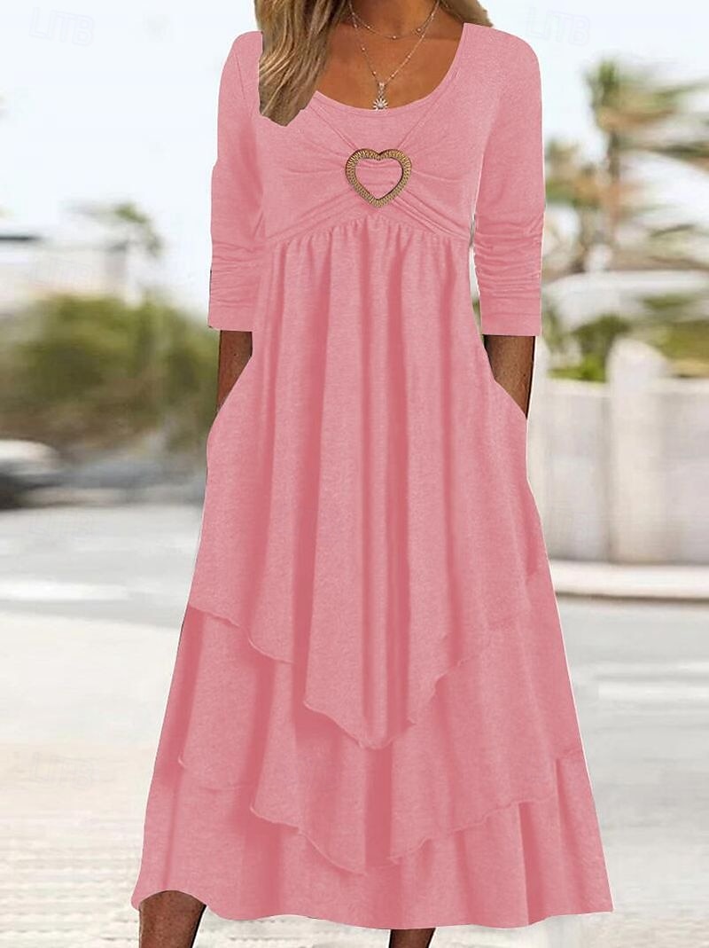 Damen Midikleid Freizeitkleid Mode Modern Urlaub Täglich Wochenende Normale Passform Einfach Langarm Rundhalsausschnitt Rosa Leicht Blau Frühling Herbst 2025 - $27.99 –P1