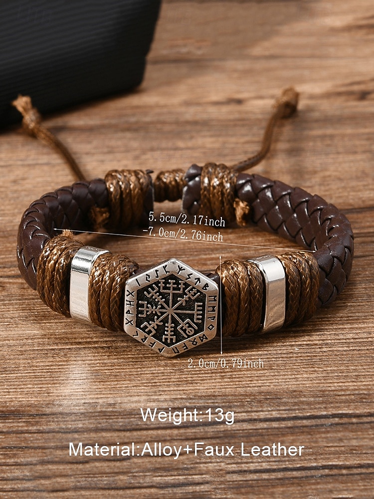 Men's Viking Rune Faux Leather Bracelet with Vegvisir Symbol – Adjustable Norse Style Woven Cuff for Men, Ideal for Gifting, Casual Outfits and Festivals 2025 - $9.99 –P5