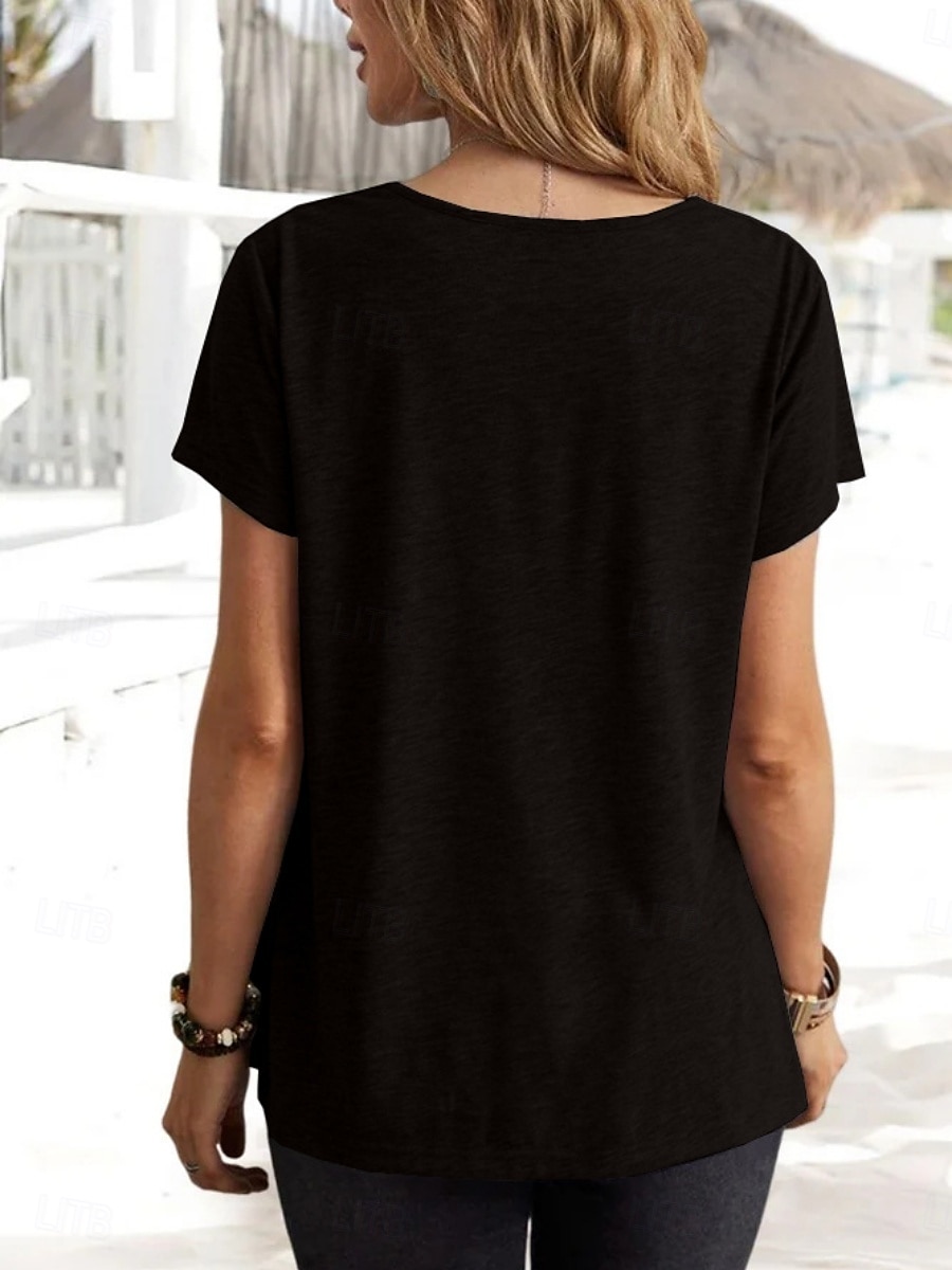 Dame T skjorte عادي Klassisk Moderne Fritid Kortermet Cowl-hals Vanlige topper Daglig Helg Svart Rosa Blå Grønn Grå Sommer Vår 2025 - $16.99 –P10