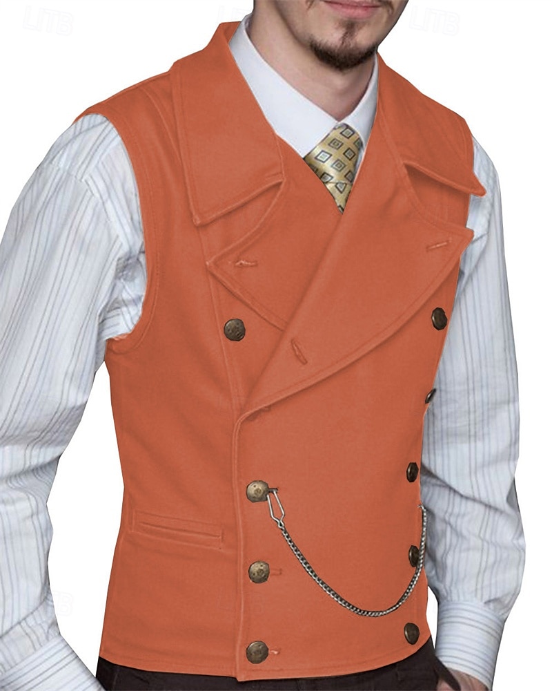 Hombre Chaleco Vacaciones Fiesta Negocio Moda Casual Primavera Otoño Bolsillo Botones Poliéster Cómodo Plano Botonadura Doble Diseño Ajuste regular Plata Negro Blanco Vino Chaleco 2025 - $58.99 –P8