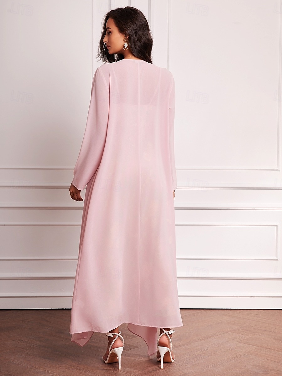A-Linie Brautmutterkleid Elegant V Ausschnitt Bodenlang Chiffon Langarm mit Stickerei 2025 2025 - $119.99 –P2
