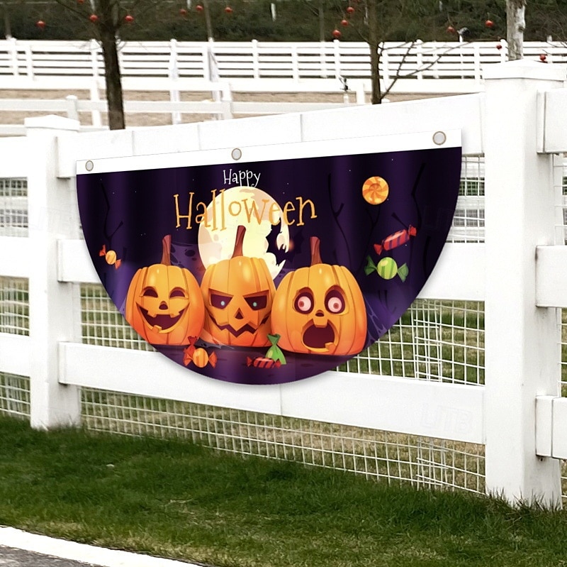 Σημαία με βεντάλια για το Halloween, εξωτερική σημαία για εξωτερικούς χώρους, φράχτης αυλής για το Halloween, κρεμαστός τρομακτικός φράχτης κολοκύθας, σημαία, διακόσμηση τραπεζιού, φθινοπωρινή διακόσμηση δωματίου, αισθητική, διακόσμηση πάρτι γενεθλίων για 2025 - $4.49 –P5