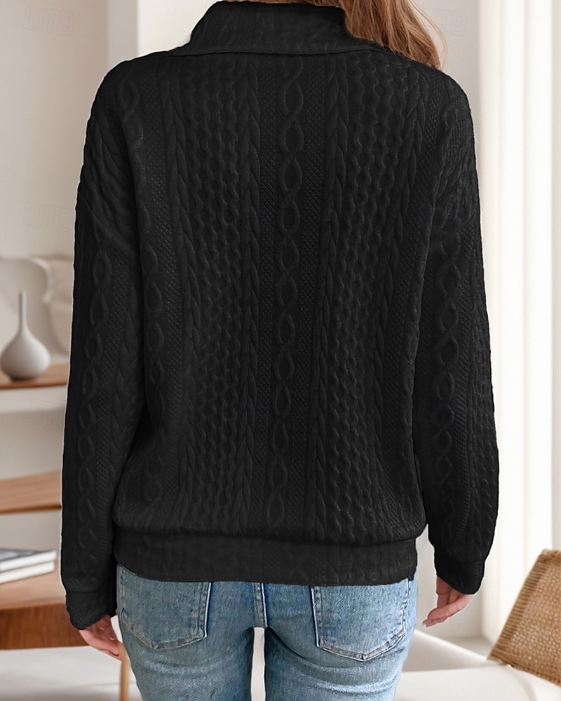 Dame Pullover عادي Gatemote Fritid Behagelig Langermet V-hals Vanlige topper Gate Ferie Ut på byen Halv glidelås Svart Hvit Grå Høst 2025 - $23.99 –P4