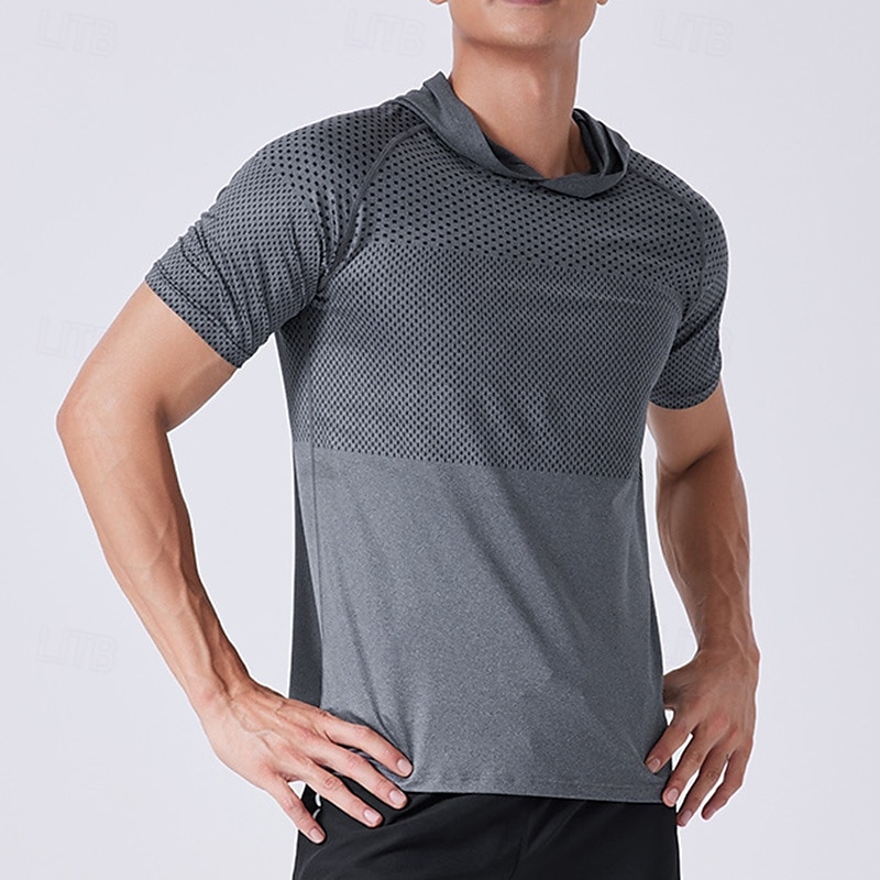 Per uomo Maglia da prestazione Maglietta sportiva Manica Corta Felpa con Cappuccio Top Esterno Asciugatura Rapida Traspirante antiodore Poliestere Patchwork Grigio scuro Blu Grigio chiaro Pesca del 2025 a $8.99 –P10