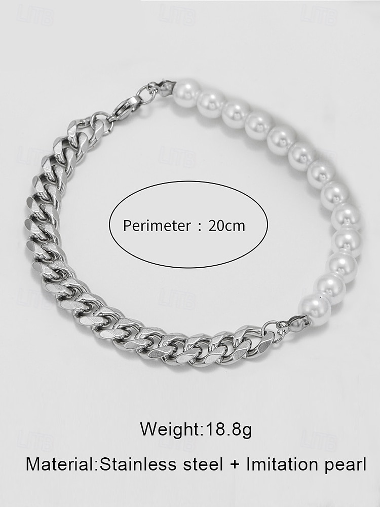 Men's Pearl and Chain Jewelry Set – Trendy Half Pearl Half Metal Necklace and Bracelet for Streetwear, Hip-Hop Style and Party Fashion 2026 - $7.99 –P9