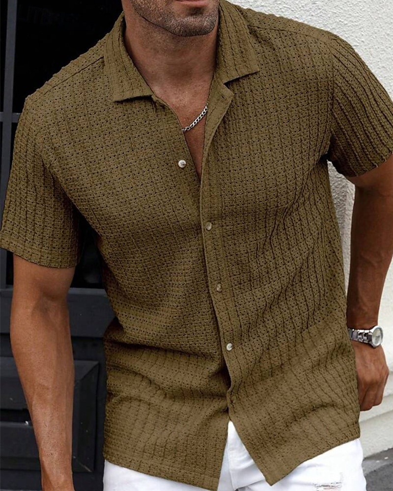 Per uomo Camicia Camicia Estiva Camicia casual Camicia da Spiaggia Camicia con Bottoni Marrone Scuro Nero Bianco Verde chiaro Blu Manica Corta Semplice Bavero Vacanza Camicia hawaiana Abbigliamento del 2025 a $23.99 –P11