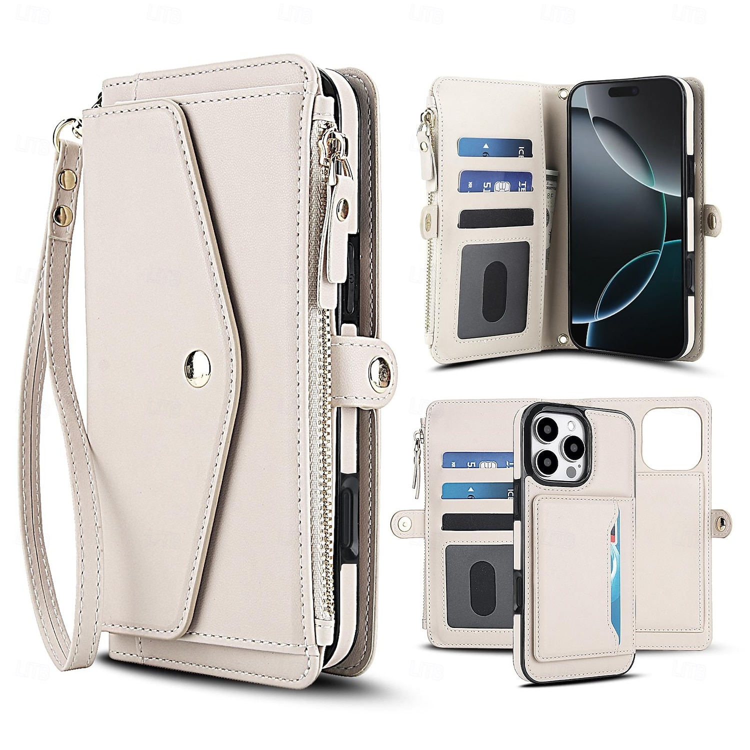 telefon Kılıf Na iPhone 16 15 14 Pro Max Plus iPhone 16e iPhone’a 13 Pro Max . iPhone 13 Mini Etui na karty portfela ze smyczą Obsługa ładowania bezprzewodowego Gniazdo karty Retro TPU Skóra PU 2025 - $25.99 –P1