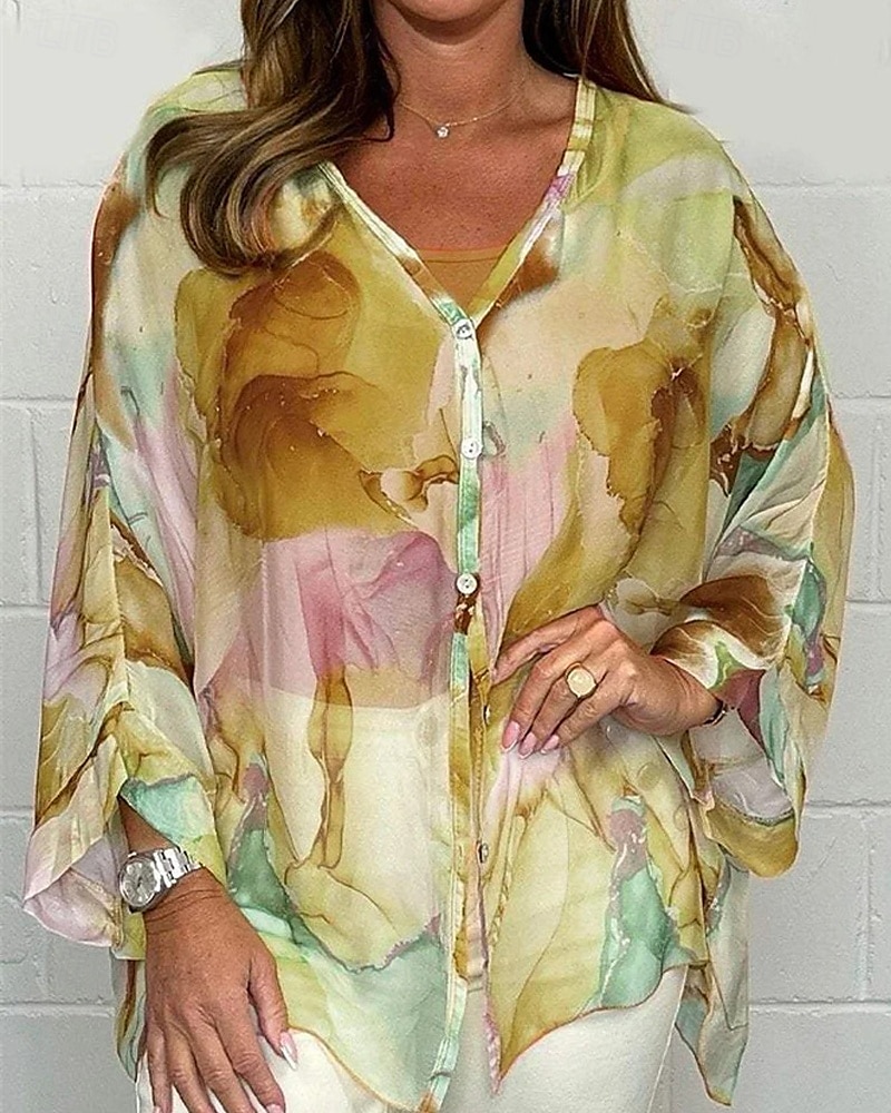 Women's Shirt Chiffon Tops Floral Stylish Modern Long Sleeve Shirt Collar Regular Tops Daily Holiday Buttons Print Black Yellow Pink Royal Blue Blue Spring Fall 2025 - $19.99 –P1