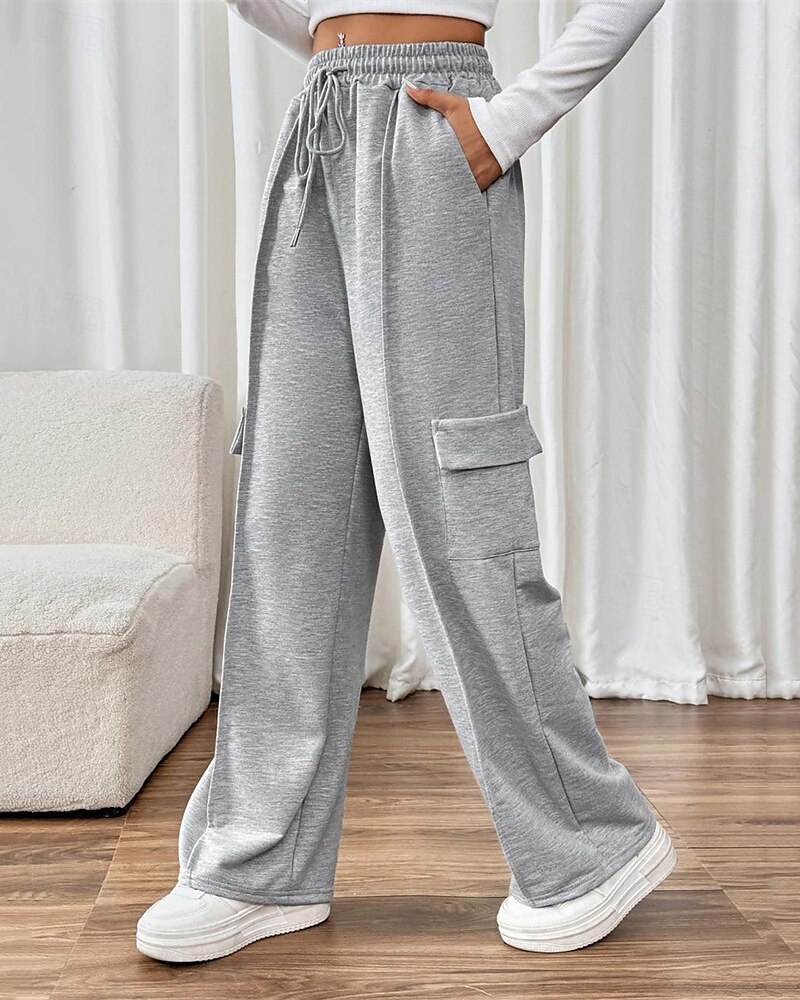 Femmes Joggings Jambe large Pantalons Mode Streetwear Longueur complète Taille haute Uni Avec Poches Taille Élastique Respirabilité Confortable Micro-Élastique Rue Tenue quotidienne Sortir Gris de 2025 ? $24.99 –P1