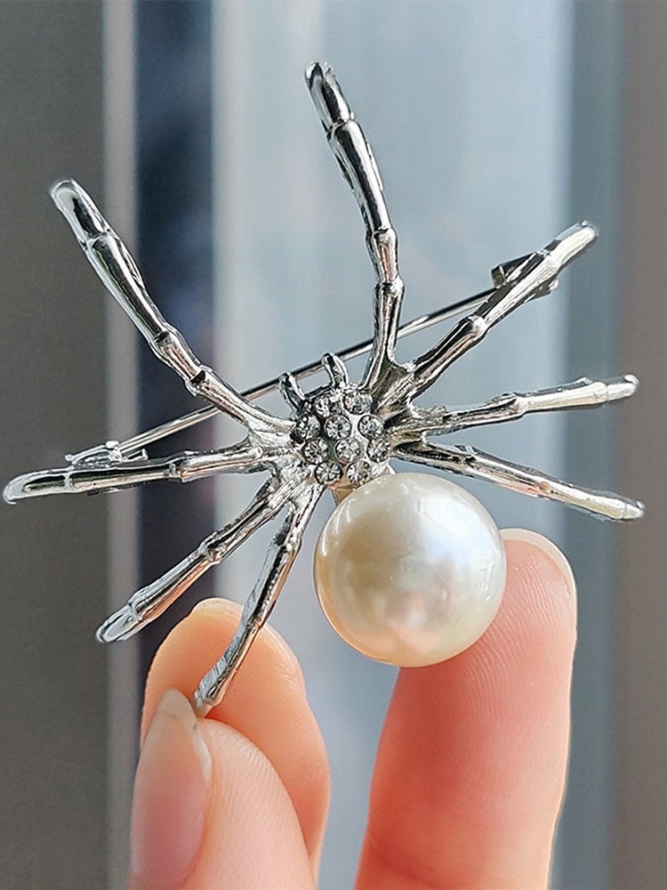 Halloween-Spinnenbrosche für Damen – schwarze Spinnennadel aus Legierung mit Kunstperle, Vintage-Schmuck im Gothic-Stil für Damen, ideal für Partys, Cosplay und Kostümzubehör 2025 - $7.99 –P3