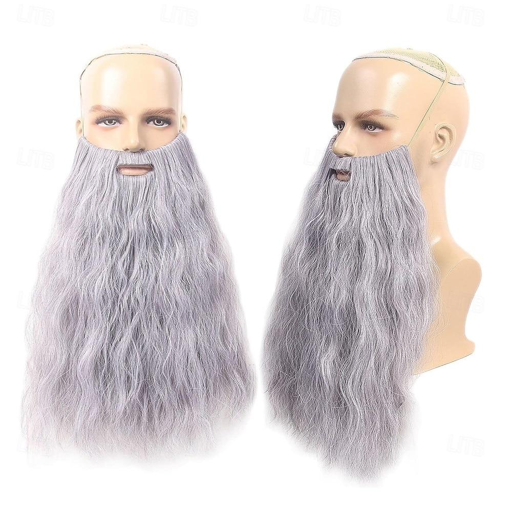 kostým starého muže, čaroděj, Gandalf, vousy a paruka, sada Ježíše, falešné šedé dlouhé syntetické vlasy, paruky na Halloween, vousy 2025 - $25.99 –P2