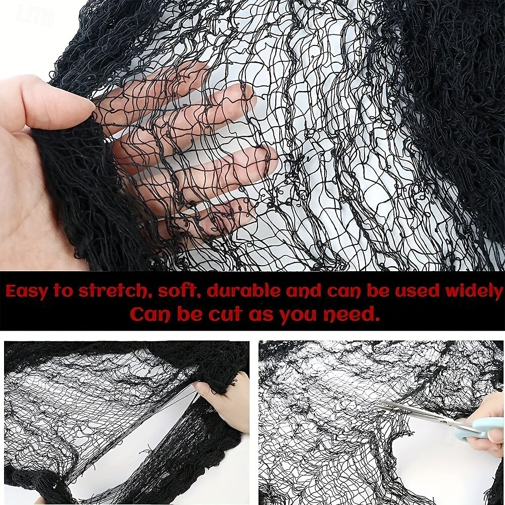 Tenda in garza nera spettrale da 1 pezzo per Halloween, perfetta per decorazioni di case infestate, discoteche e stanze di fuga, tessuto in poliestere, decorazioni di Halloween, contenitore del 2025 a $7.99 –P8