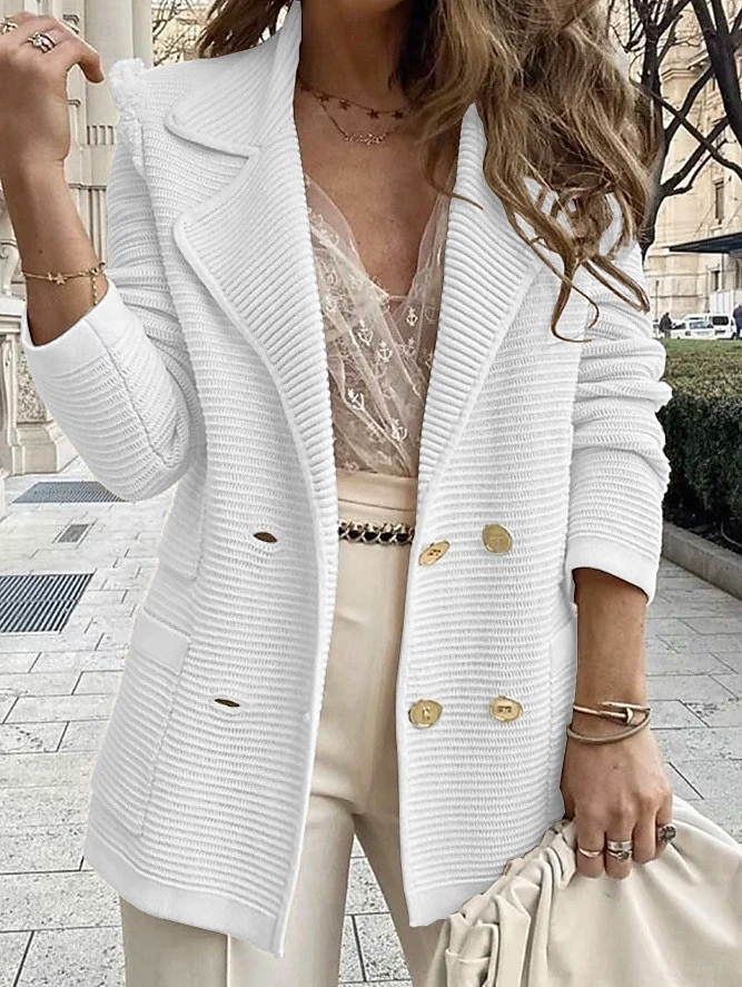 Damen Blazer Bequem Atmungsaktiv Knöpfe Mode Modern Einfach Arbeit Täglich Regulär Umlegekragen Normale Passform Langarm Oberbekleidung Schwarz Weiß Rosa Frühling Herbst 2025 - $29.99 –P2