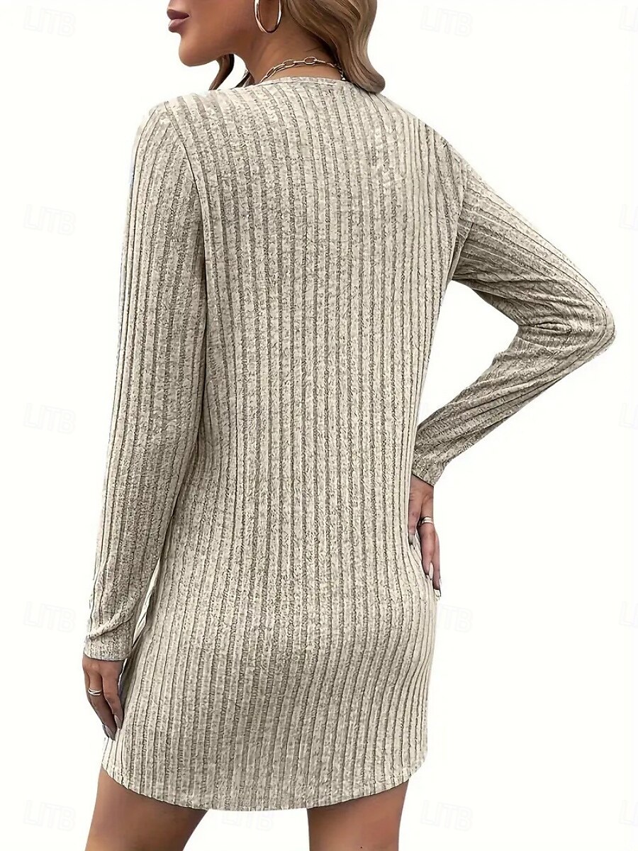 Femmes Mini Robe Robe Tricot Robe Décontractée Robe d'Hiver Mode Moderne Quotidien Date Week-end Coupe régulière Uni manche longue Col en V Noir Abricot Printemps Automne Hiver de 2025 ? $19.49 –P5