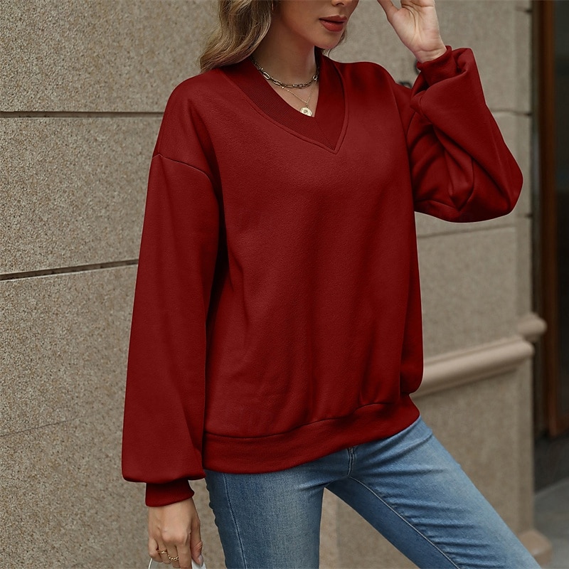 Femmes Pull Uni Streetwear Occasionnel Confortable manche longue Col en V Hauts Réguliers Rue Fête Sortir Rose Claire Vin Gris Automne de 2025 ? $26.99 –P8