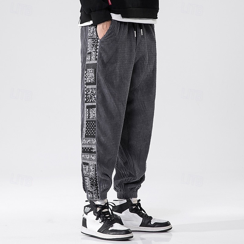 Men's Athletic Pants Sweatpants Joggers Corduroy Pants Trousers Pocket Elastic Waist Drawstring Color Block Comfort Sports Outdoor Daily Ethnic Style Casual Black Light Grey Micro-elastic 2026 - $24.99 –P4