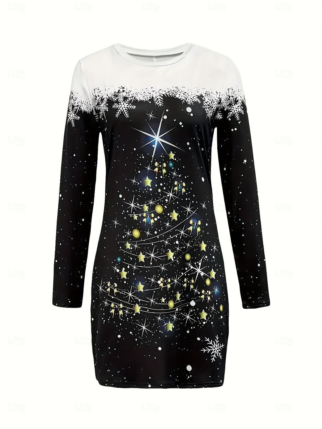 Dam Mini klänning Julbedömning Mode Modern Jul Semester Fest Normal Snöflinga Långärmad Rund hals Svart Vår Höst 2025 - $21.99 –P2