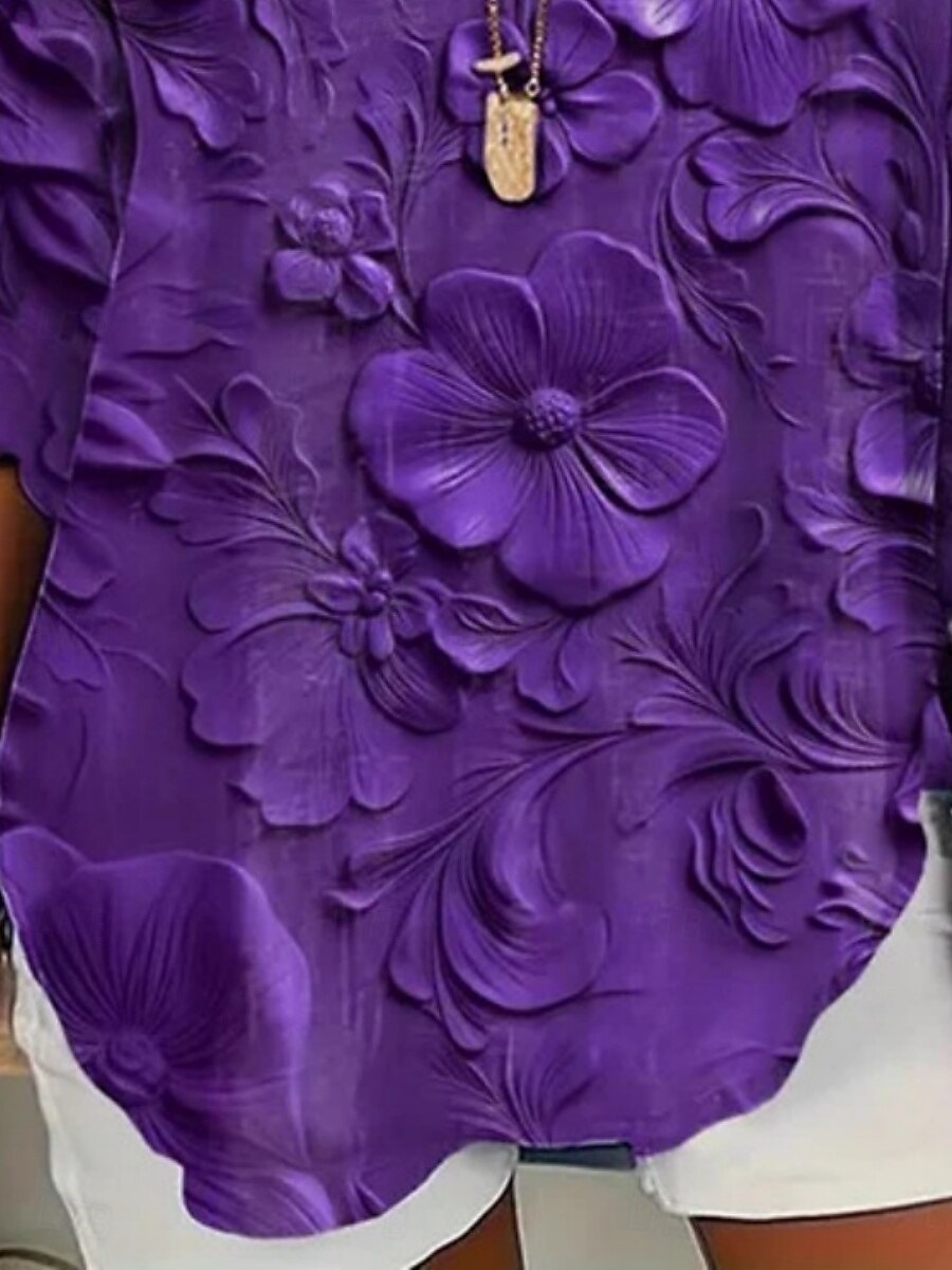 Per donna Camicia Floreale Quotidiano Casual Manica Lunga Scollo a V Top Regolari Quotidiano Ferie Bottoni Stampato Viola Primavera Autunno del 2025 a $16.49 –P1
