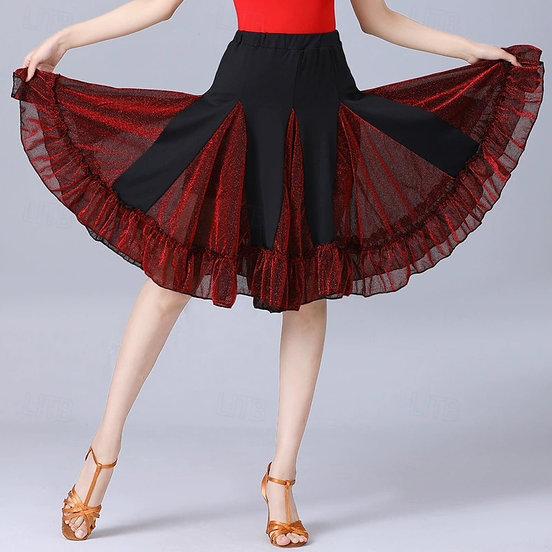 Baile Latino Faldas Plisado Color Puro Corte Mujer Rendimiento Entrenamiento Cintura Alta Poliéster 2025 - $28.99 –P3