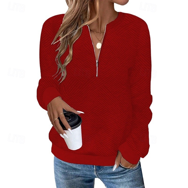 Dame Teksturert genser Pullover عادي Gatemote Fritid Behagelig Langermet V-hals Vanlige topper Gate Ferie Ut på byen Quarter Zip Svart Hvit Rosa Grå Høst 2025 - $26.99 –P7