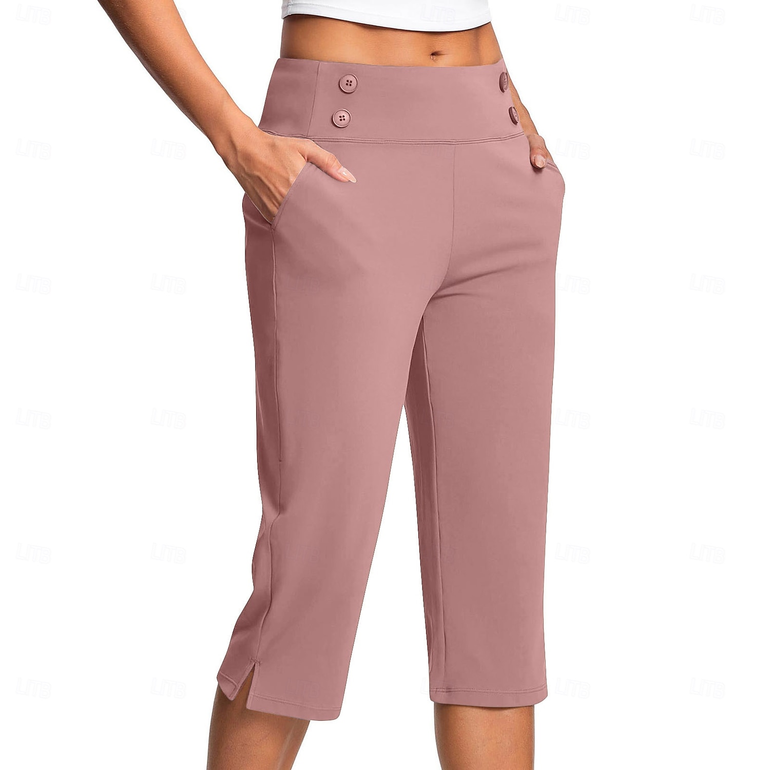 Dame Bukser Fritid Treningsklær Kalv lengde Naturlig عادي Sidelommer Delt comfy Pustende Yoga- og dansesko Fritid / hverdag Sjøblå Svart Hvit Rosa Vår Høst Normal 2025 - $17.99 –P16