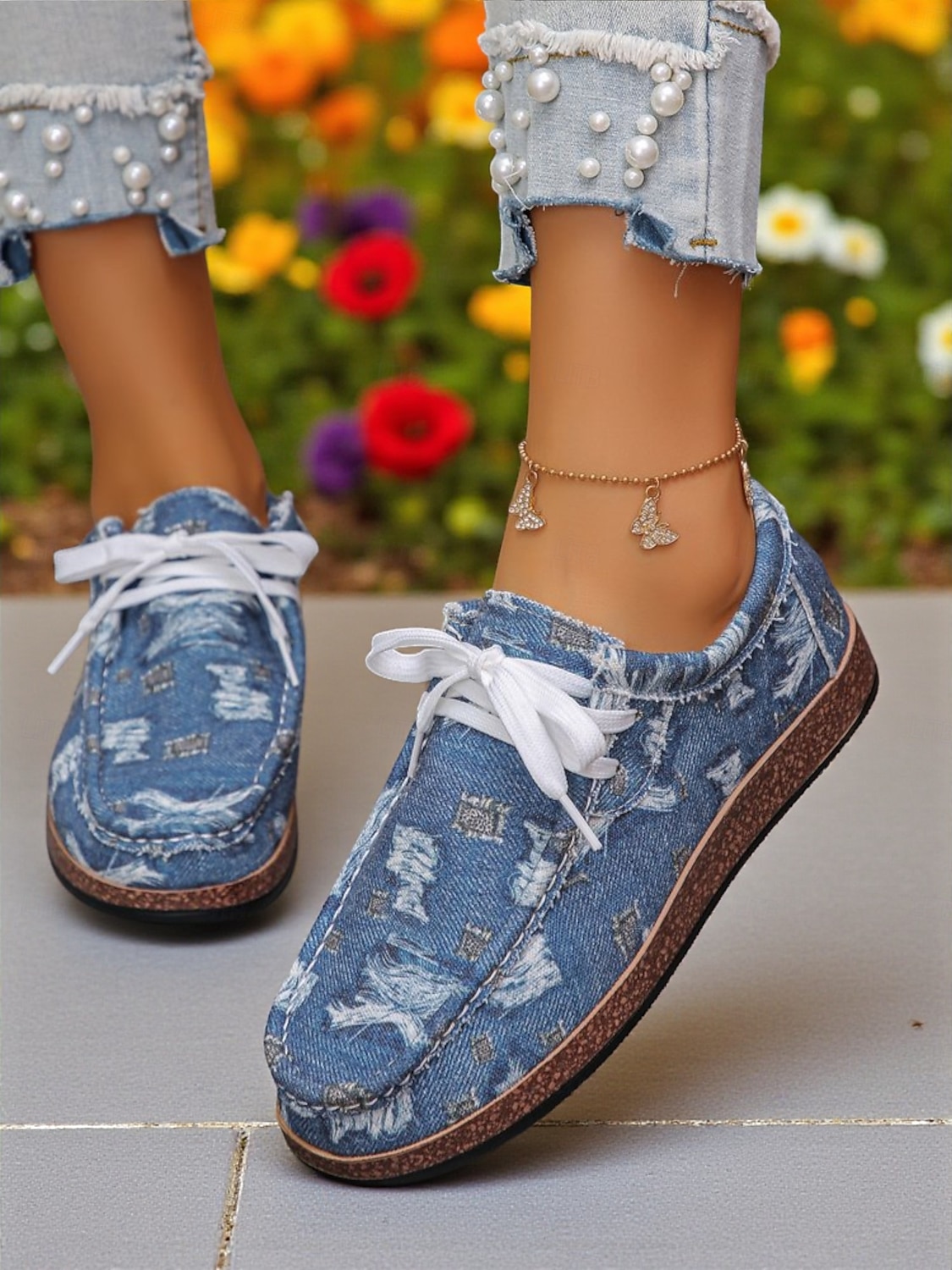 Damskie, sznurowane, wzorzyste buty codzienne – lekkie buty żeglarskie na pikniki w ogrodzie, spacery po parku i wizyty na farmie na świeżym powietrzu 2025 - $19.99 –P5