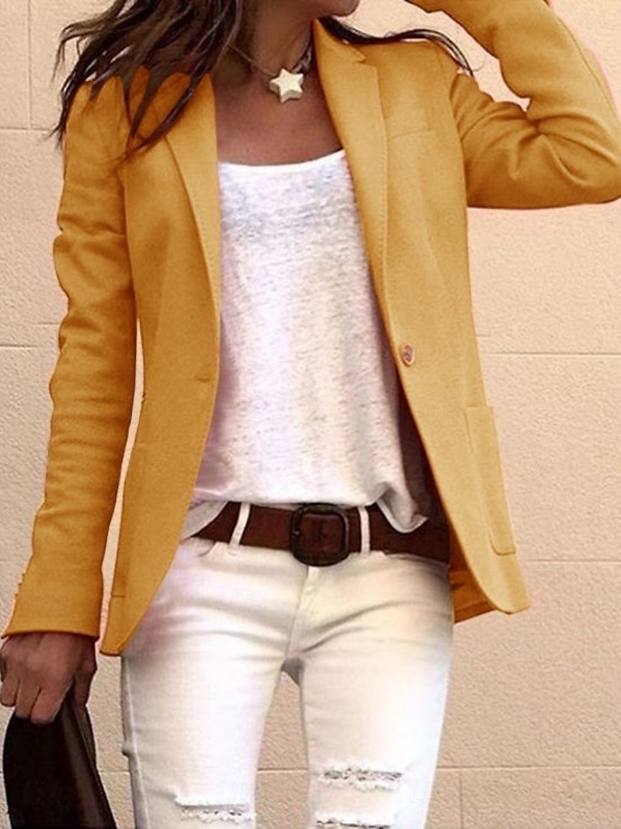 Women's Blazer Comfortable Breathable Pocket Fashion Daily OL Style Plain Office Work Casual Single Breasted Regular Lapel Regular Fit Long Sleeve Outerwear Black White Khaki Summer Spring 2025 - $22.99 –P2