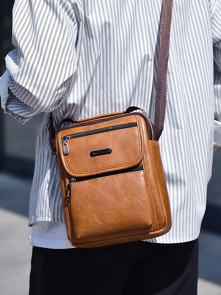Férfi vízálló műbőr crossbody táska több zsebes kialakítással – laza utazó válltáska napi ingázáshoz, munkába vagy hétvégi kirándulásokhoz 2025 - $19.99 –P1