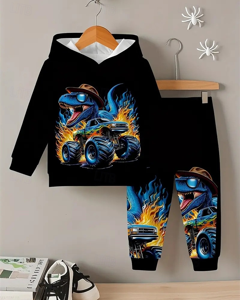 Jongens 3D Dinosaurus Set met capuchon en joggingbroek Sportoutfit Trainingspakken Lange mouw Lente Herfst Dagelijks Basic Casual Kinderen 4-12 jaar Capuchon Buiten Vakantie Sport Getailleerd 2025 - $26.99 –P2