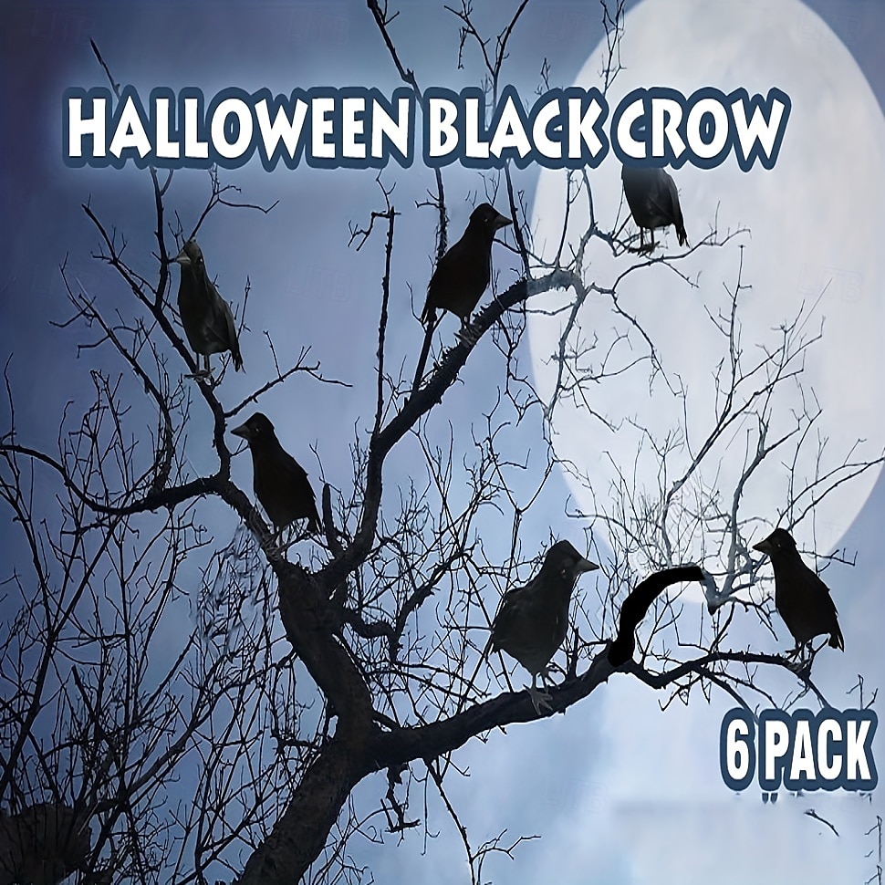 6 τεμάχια μαύρα κοράκια για το Halloween, φτερωτά κοράκια, διακοσμήσεις για το Halloween, κοράκια, ρεαλιστικά κοράκια, μεγάλο χειροποίητο μαύρο κοράκι για είδη διακόσμησης για το Halloween 2025 - $37.99 –P2